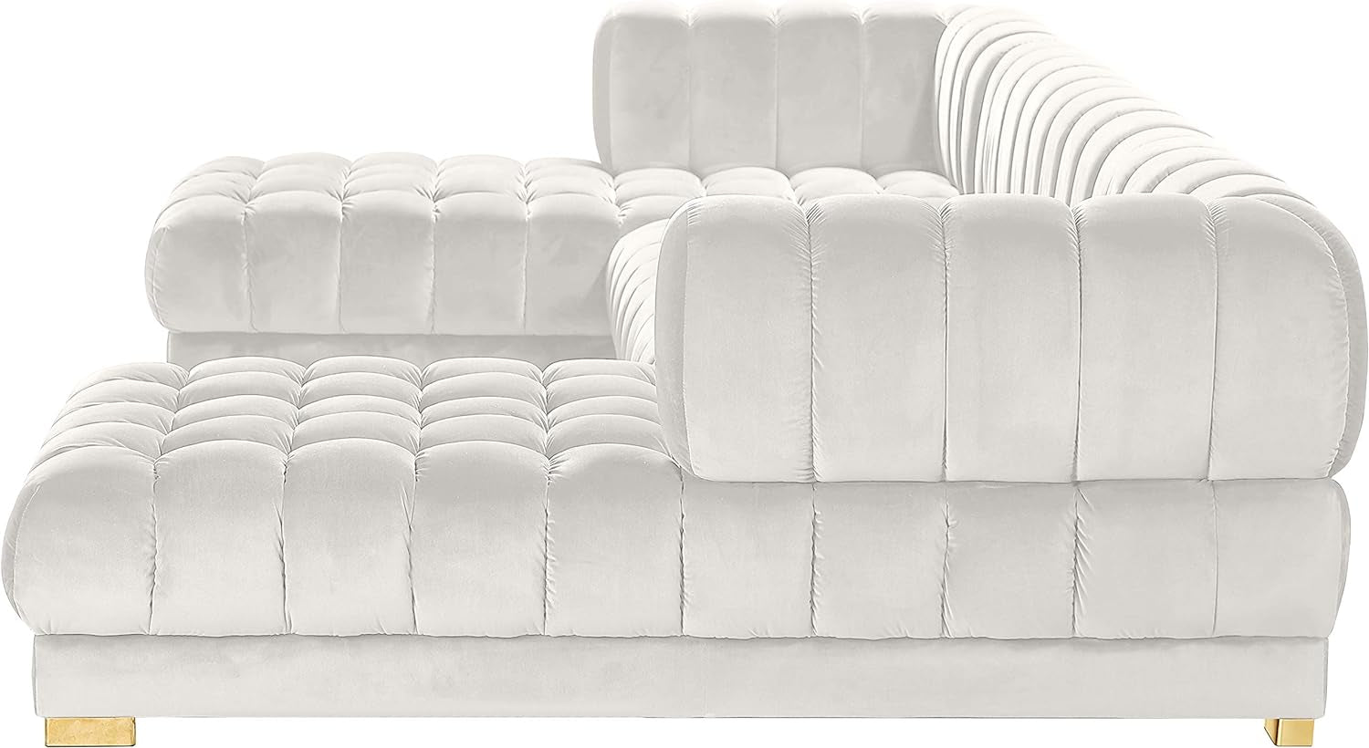 653Cream-Sectional Gwen Collection Modern | Contemporary Velvet Upholstered 3 Piece Sectional with Deep Biscuit Tufting, Cream, 143" W X 70" D X 28" H