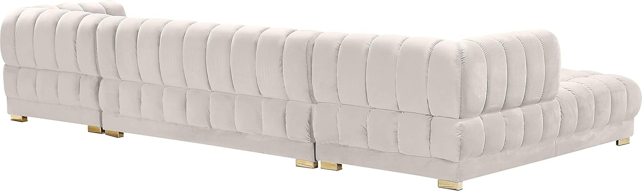 653Cream-Sectional Gwen Collection Modern | Contemporary Velvet Upholstered 3 Piece Sectional with Deep Biscuit Tufting, Cream, 143" W X 70" D X 28" H