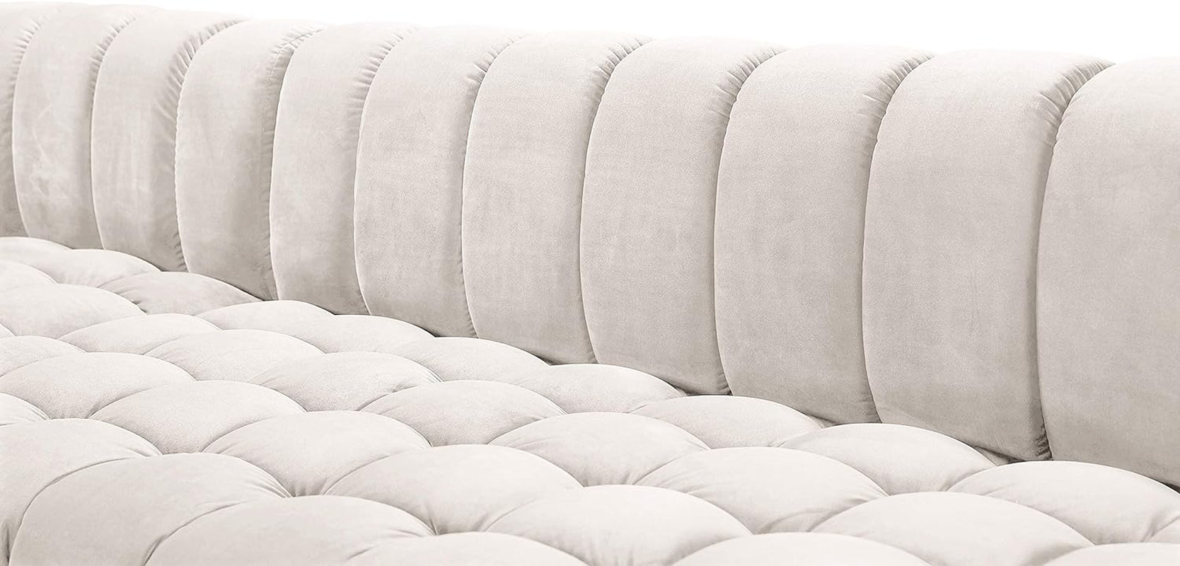 653Cream-Sectional Gwen Collection Modern | Contemporary Velvet Upholstered 3 Piece Sectional with Deep Biscuit Tufting, Cream, 143" W X 70" D X 28" H