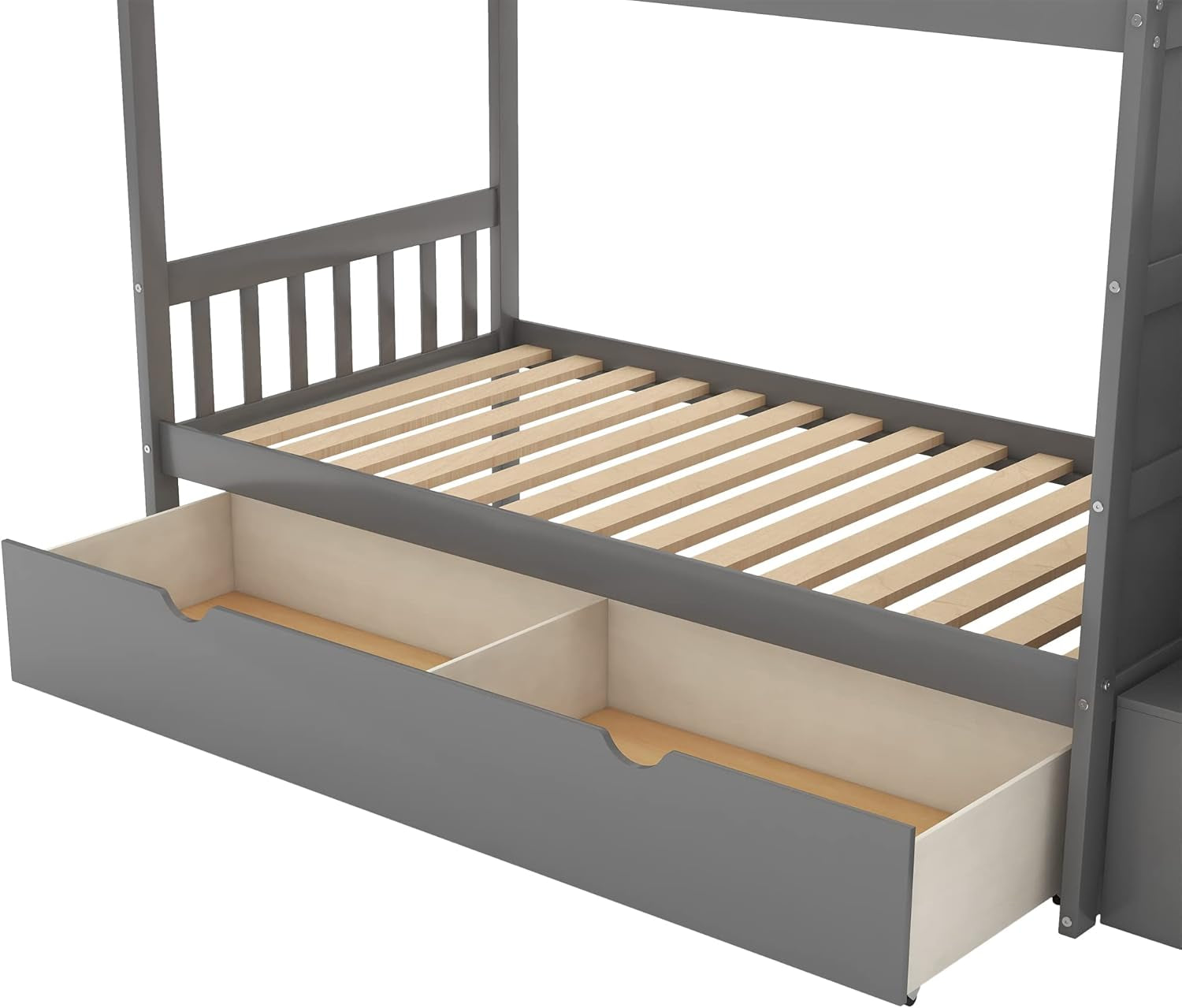 Twin over Full Bunk Bed with Drawers, Wood Frame Can Extendable Bunk Bed with Storage Shelves and Staircase,Can Convertible Bottom Bed, Gray