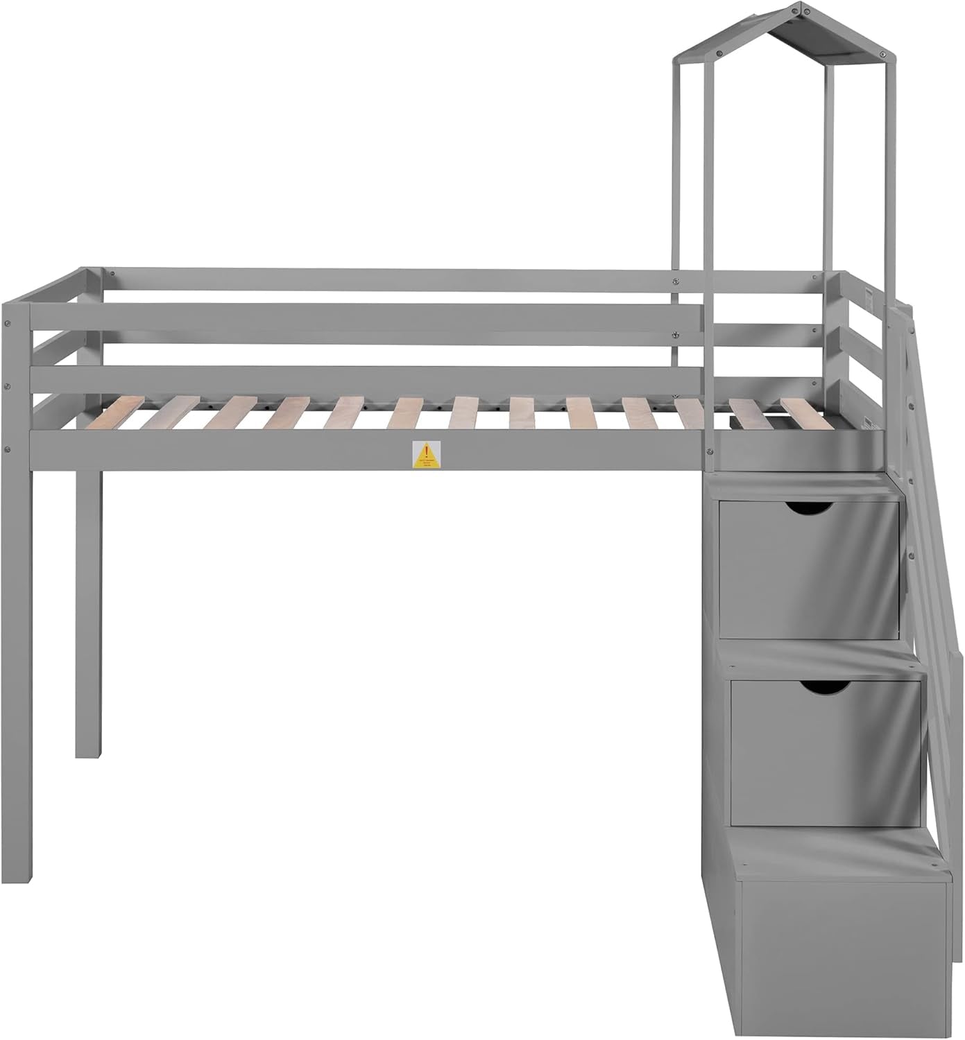 Twin over Full House Bunk Bed for Kids Wood Bunk Bed Frame with House Roof Staircase and Storage Shelves,Twin Loft Bed and Floor Bed,Gray