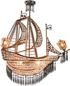 New Large Sailing Ship Crystal Chandelier, 6 Lights, Glass & Antiqued Bronze