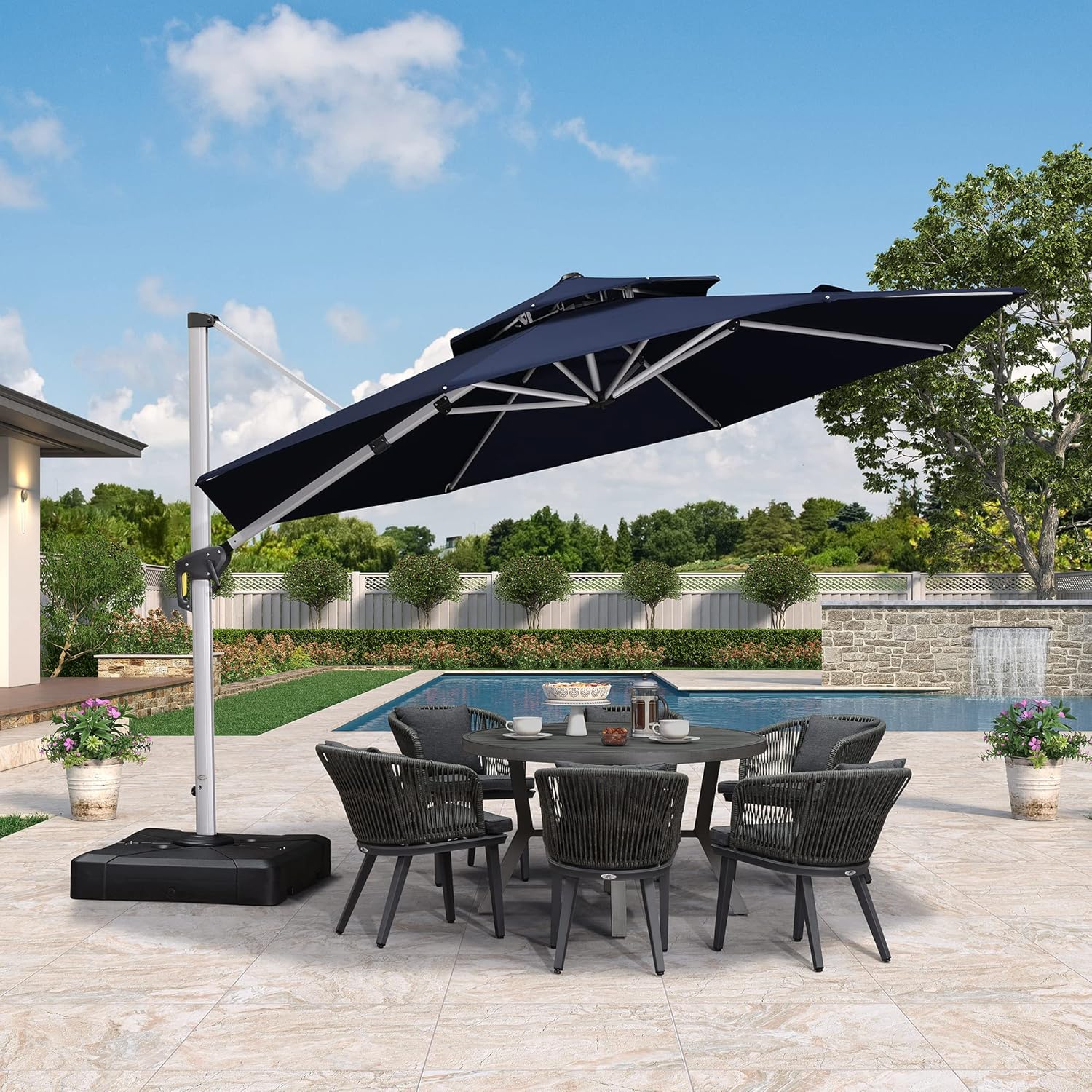 Patio Umbrella – Double Top Round Design with Crank & Tilt for Outdoor Use