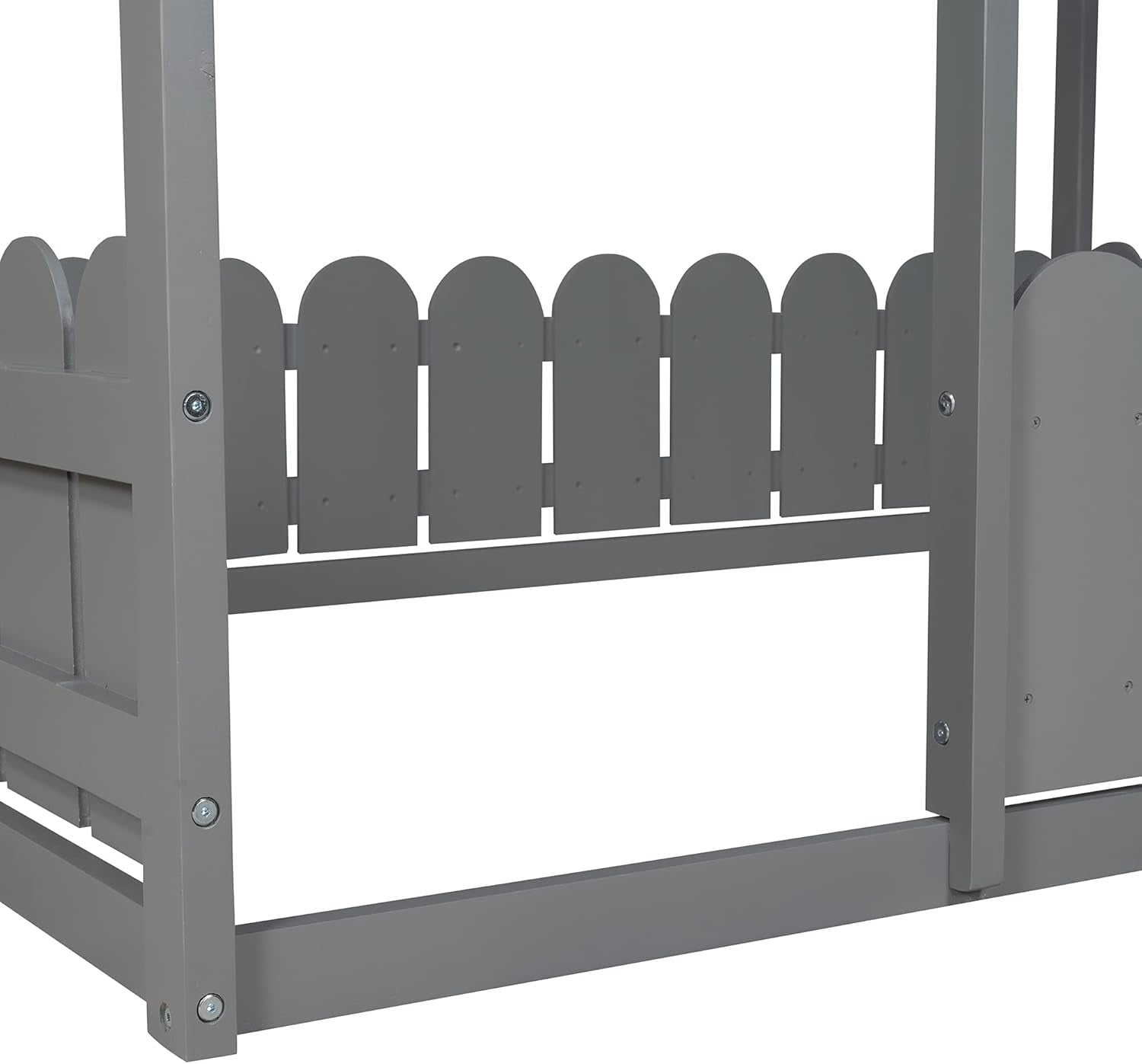 Full Size Wood Bed House Bed Frame with Fence, for Kids, Teens, Girls, Boys Bedroom Furniture Gray 78"X 56.4"X 68.6"(Lxwxh)