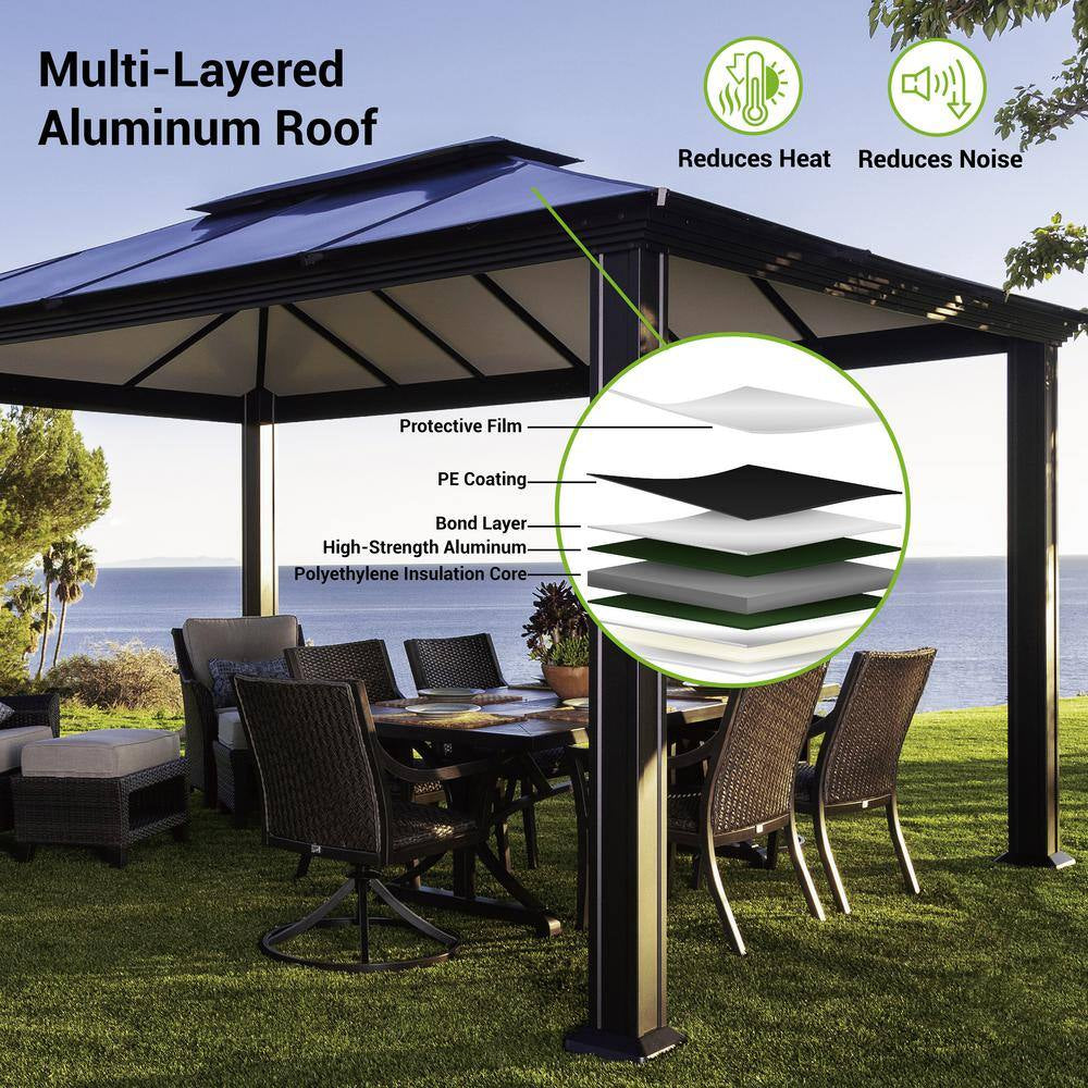 Santa Monica 12 Ft. X 20 Ft. Aluminum Hard Top Gazebo with Mosquito Netting