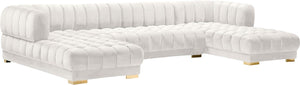 653Cream-Sectional Gwen Collection Modern | Contemporary Velvet Upholstered 3 Piece Sectional with Deep Biscuit Tufting, Cream, 143" W X 70" D X 28" H