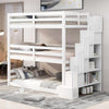 Twin Triple Bunk Bed for Kids Teens, Wood Stackable Twin Size 3 Stairway Bunk Bed Frame with Slat,Bunk Bed Can Be Divided into Low Bunk Bed and Loft Bed,White